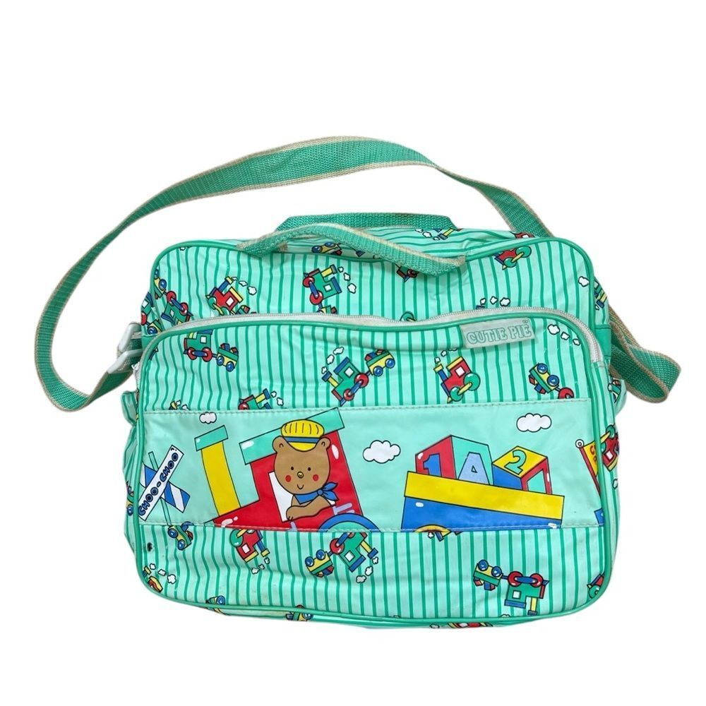 Rare Vintage Cutie‎ Pie Green Pinstripe Choo Choo Mini Diaper Bag